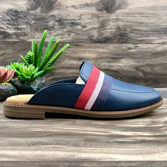 NIB Sperry Waypoint Leather Mule Slip On Shoes 8M Navy Memory Foam - Picture 5 of 12